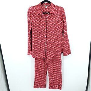 Victoria's Secret 100% Cotton Lightweight Penguin Print Pajama Set M Red/Cream